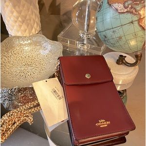 Coach over the shoulder passport/phone/wallet purse NWT beautiful burgundy